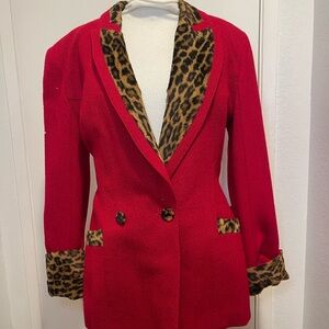 Cache Leopard Trim Red Women's Blazer
